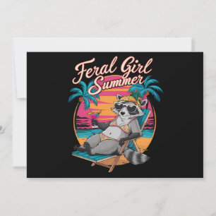 Feral Girl Summer Beach Funny Raccoon Invitation