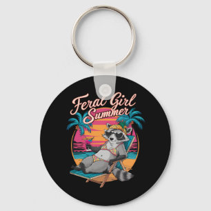 Feral Girl Summer Beach Funny Raccoon Keychain