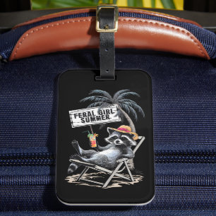 Feral Girl Summer Beach Funny Raccoon Luggage Tag