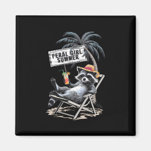 Feral Girl Summer Beach Funny Raccoon Magnet