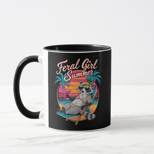 Feral Girl Summer Beach Funny Raccoon Mug (Left)