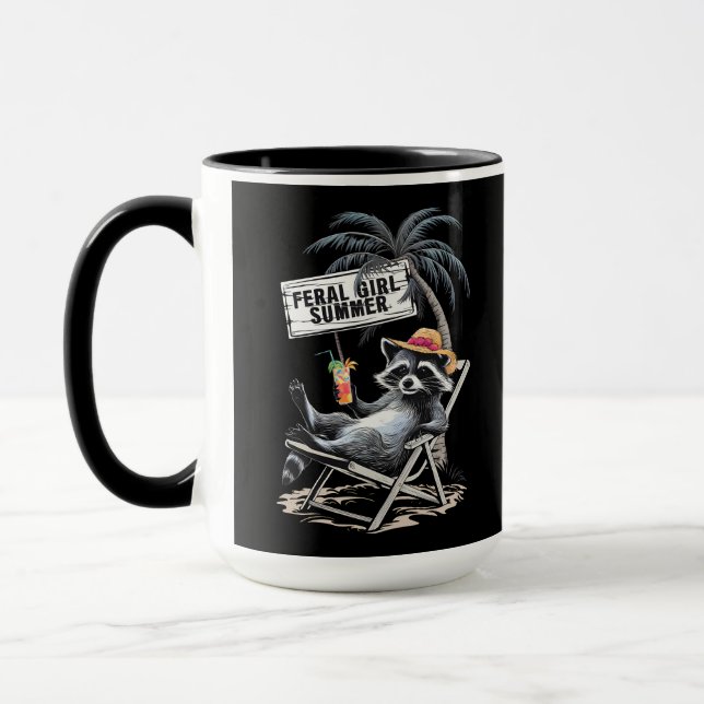 Feral Girl Summer Beach Funny Raccoon Mug (Left)