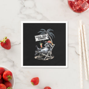 Feral Girl Summer Beach Funny Raccoon Napkin