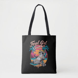 Feral Girl Summer Beach Funny Raccoon Tote Bag