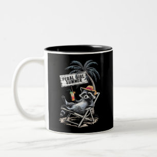Feral Girl Summer Beach Funny Raccoon Two-Tone Coffee Mug