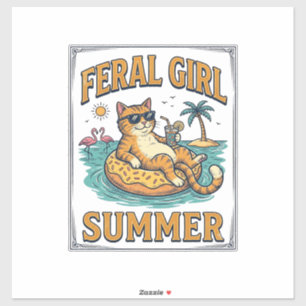 Feral Girl Summer Cat Float Vintage Shirt Design_1