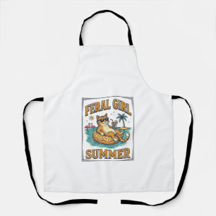 Feral Girl Summer Cat Float Vintage Shirt Design_1 Apron