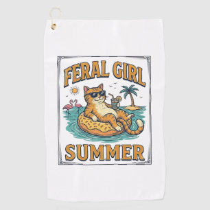 Feral Girl Summer Cat Float Vintage Shirt Design_1 Golf Towel