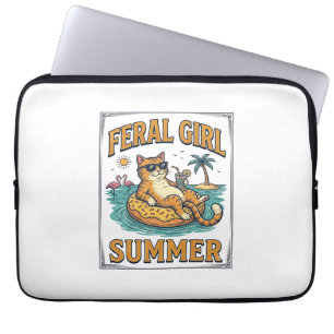 Feral Girl Summer Cat Float Vintage Shirt Design_1 Laptop Sleeve
