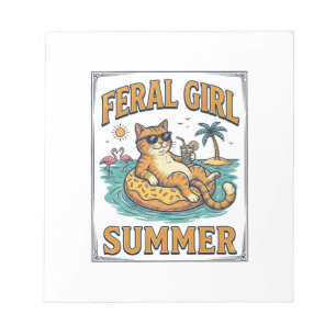 Feral Girl Summer Cat Float Vintage Shirt Design_1 Notepad