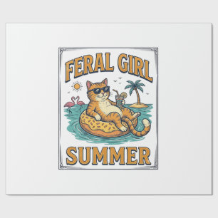 Feral Girl Summer Cat Float Vintage Shirt Design_1 Wrapping Paper
