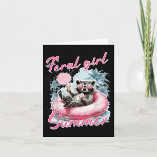 Feral Girl Summer Funny Meme Feral Raccoon Summer  Card