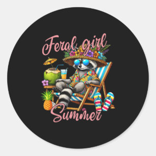 Feral Girl Summer Funny Meme Feral Raccoon Summer  Classic Round Sticker