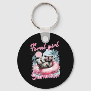 Feral Girl Summer Funny Meme Feral Raccoon Summer  Keychain