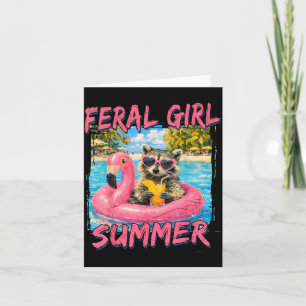 Feral Girl Summer Funny Raccoon ol Float Beach Card