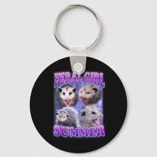 Feral Girl Summer Opossum Funny Meme  Keychain