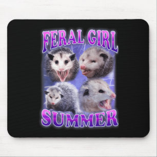 Feral Girl Summer Opossum Funny Meme Mouse Pad