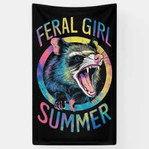 Feral Girl Summer Opossum Tie Dye Raccoon Banner