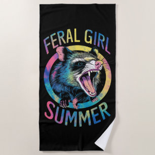 Feral Girl Summer Opossum Tie Dye Raccoon Beach Towel