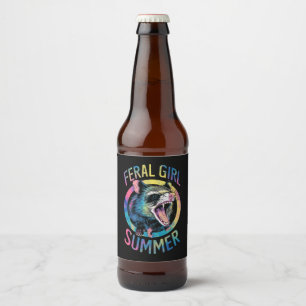 Feral Girl Summer Opossum Tie Dye Raccoon Beer Bottle Label