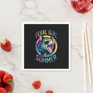 Feral Girl Summer Opossum Tie Dye Raccoon Napkin