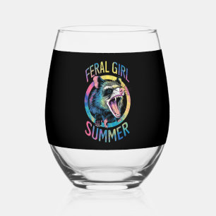Feral Girl Summer Opossum Tie Dye Raccoon Stemless Wine Glass