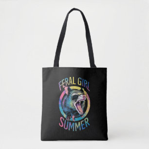 Feral Girl Summer Opossum Tie Dye Raccoon Tote Bag