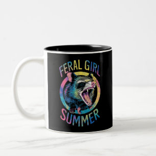 Feral Girl Summer Opossum Tie Dye Raccoon Two-Tone Coffee Mug