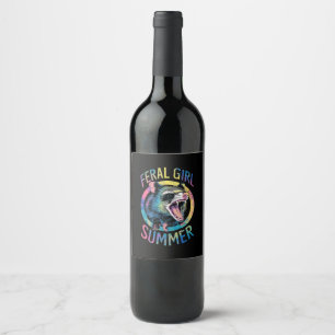 Feral Girl Summer Opossum Tie Dye Raccoon Wine Label