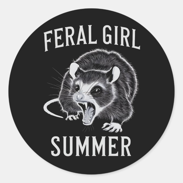 Feral Girl Summer Opossum Vintage Classic Round Sticker (Front)