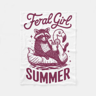 Feral Girl Summer Raccoon Vacay Trash Panda Summer Fleece Blanket