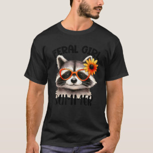 Feral Girl Summer Raccoon With Glasses Flower Opos T-Shirt