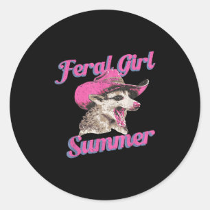 Feral Girl Summer Retro Possum Funny Meme Classic Round Sticker