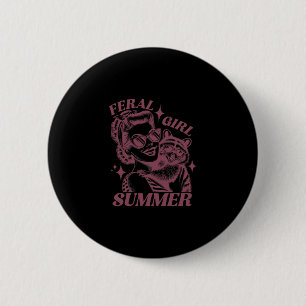 Feral Girl Summer Trash Panda Cute Raccoon Summer 2 Inch Round Button