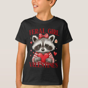 Feral Girl Valentine´s Raccoon Hearts Love Valenti T-Shirt