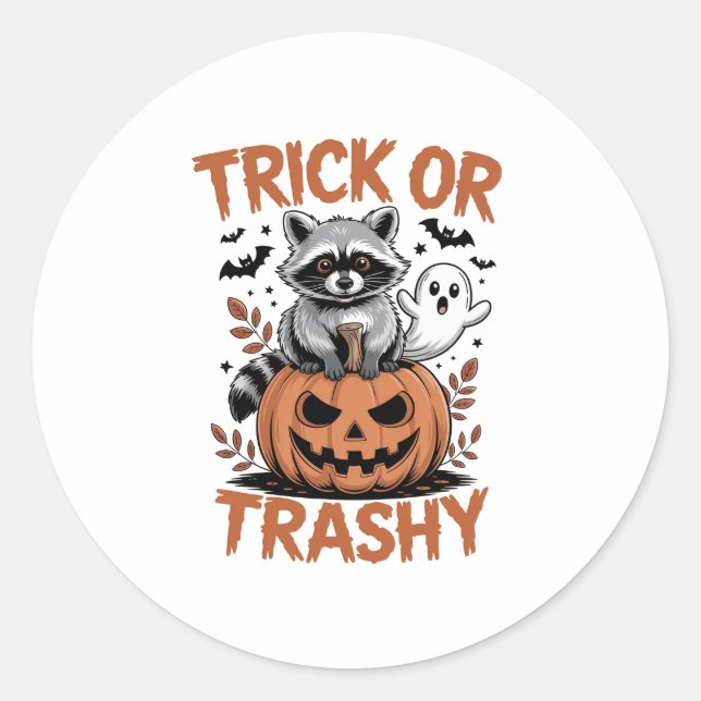 Feral Halloween Trick or Trashy Classic Round Sticker (Front)