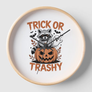 Feral Halloween Trick or Trashy Clock