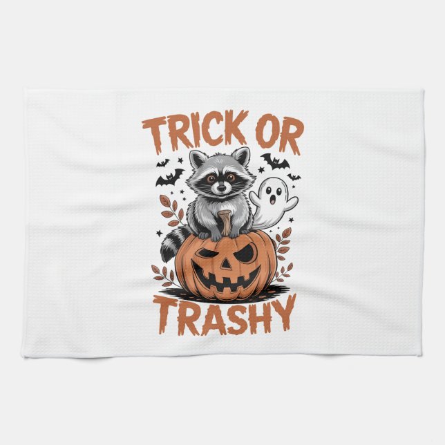 Feral Halloween Trick or Trashy Kitchen Towel (Horizontal)