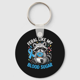 Feral Like My Blood Sugar Funny Raccoon Donuts Dia Keychain
