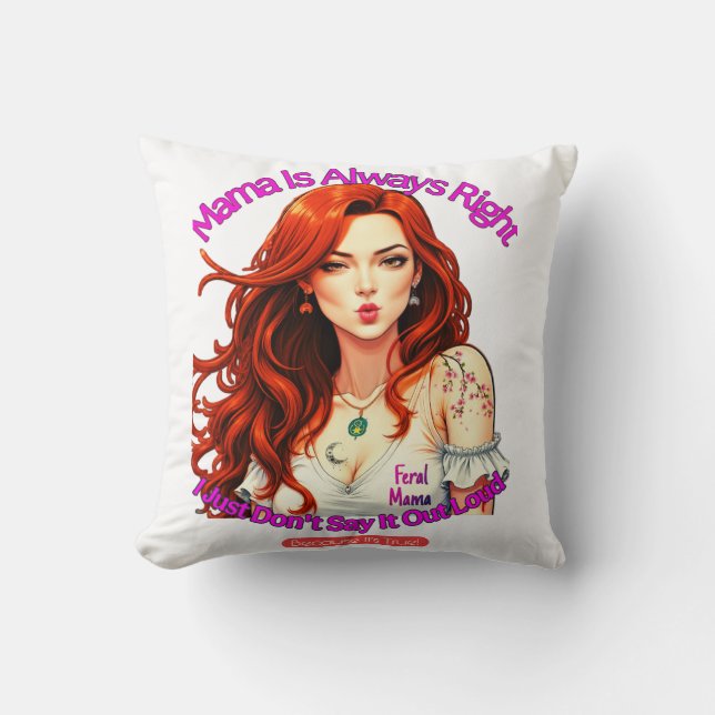 Feral Mama Throw Pillow (Front)