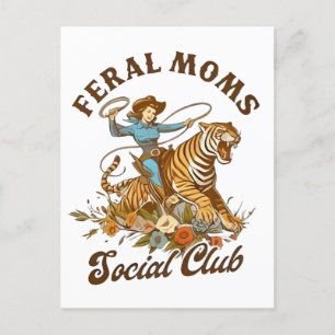 Feral Mom Social Club Funny Retro Boho Cowgirl  Announcement Postcard