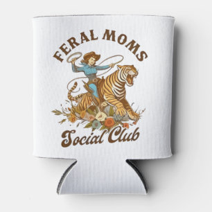 Feral Mom Social Club Funny Retro Boho Cowgirl  Can Cooler
