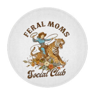 Feral Mom Social Club Funny Retro Boho Cowgirl Cutting Board