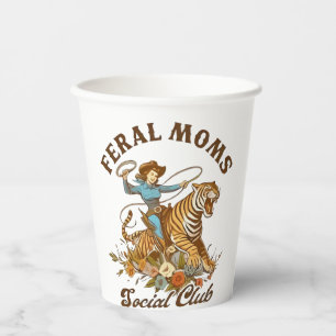 Feral Mom Social Club Funny Retro Boho Cowgirl Paper Cups