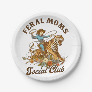 Feral Mom Social Club Funny Retro Boho Cowgirl Paper Plate