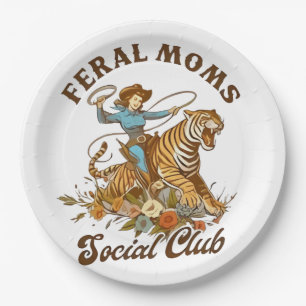 Feral Mom Social Club Funny Retro Boho Cowgirl Paper Plate