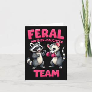 Feral Mother Daughter Team Funny Raccoon Boxing Te Card