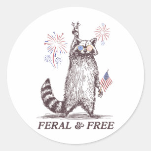 Feral Racoon 4th Of July Funny Patriotic Raccoon F Classic Round Sticker