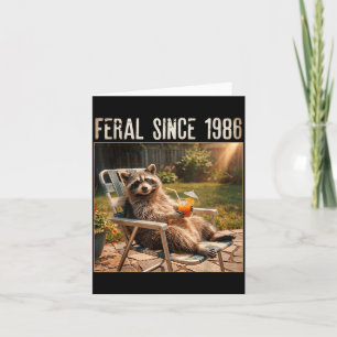 Feral Since 1986 Funny Raccoon Meme Vintage 40th Card