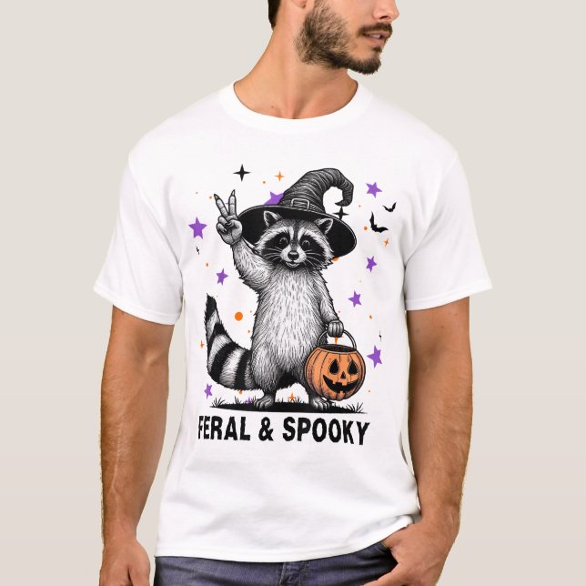 Feral  Spooky Creepy Raccoon Feral  Spooky  T-Shirt (Front)